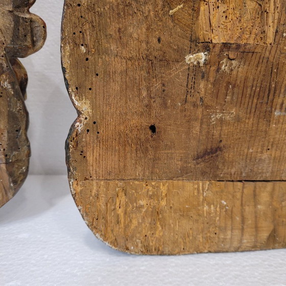 Image 1 of Paire de chérubins en haut-relief, bois polychrome, XVIIIe siècle - Espagne