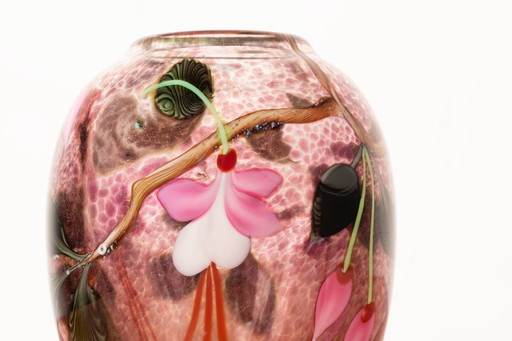 Art Nouveau style blown glass vase by Ed Aleksander for Orient & Flume 1975.