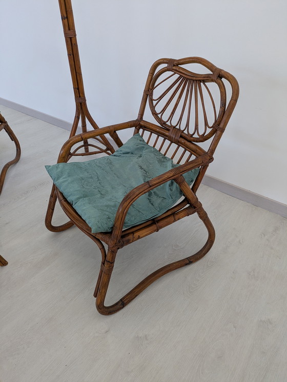 Image 1 of Salon en bambou - Fauteuils, table basse et porte-manteau - Vintage