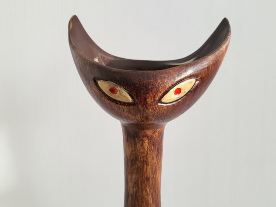 Image 1 of BOUTEILLE DE LIQUEUR VINTAGE 1950 CHAT CHATS CERAMIQUE 50S NOYAU DE POISSY