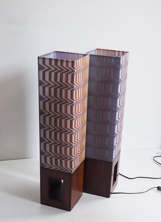 Image 1 of Vintage Wood Table Lamp/ Shadow Missoni Fabric