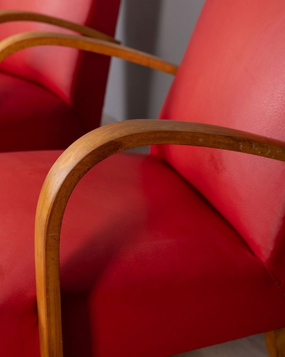 Image 1 of Coppia di poltrone vintage anni '50 in pelle rossa, design italiano.