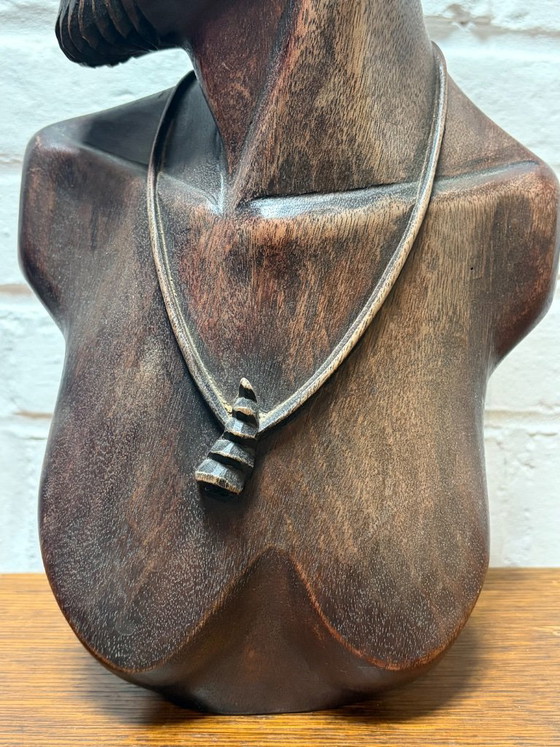 Image 1 of Busto africano vintage di metà secolo in legno massello – 41 cm – Firmato Zinga