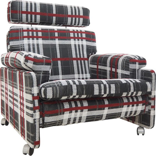 Sillón vintage a cuadros, Checoslovaquia, 1960