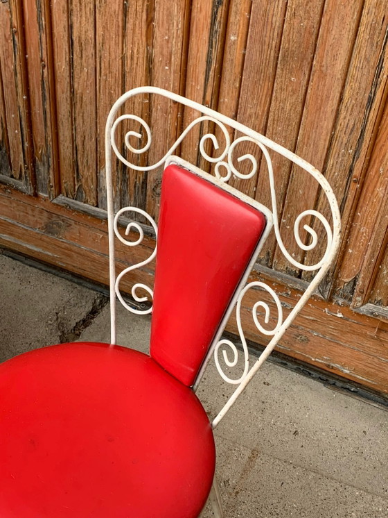 White Metal & Red Leatherette Garden Set, 1968, Set of 4, Mid Century Modern (photo 7 of 9)
