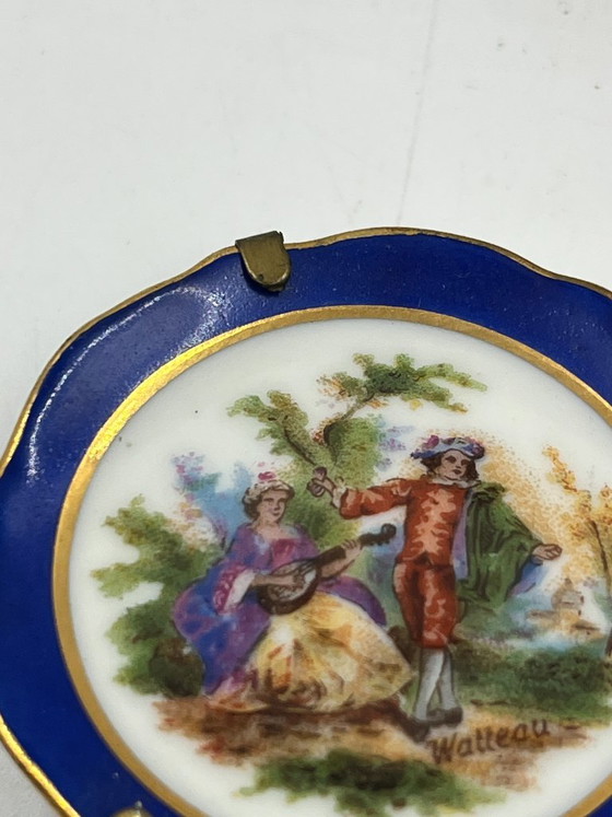 Trio of Singer Limoges Porcelain Mini Plates, Decorative Objects, Ceramic, Metal, Blue, Vintage (photo 8 of 13)