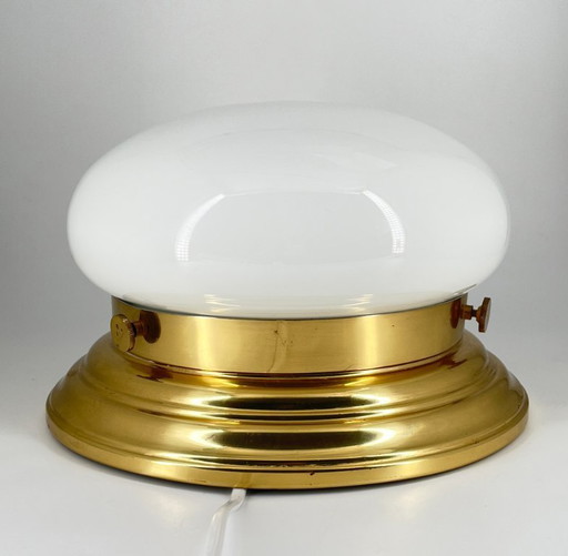 Plafondlamp in mid-century modern stijl – Art Deco – Opaalglas & Messing