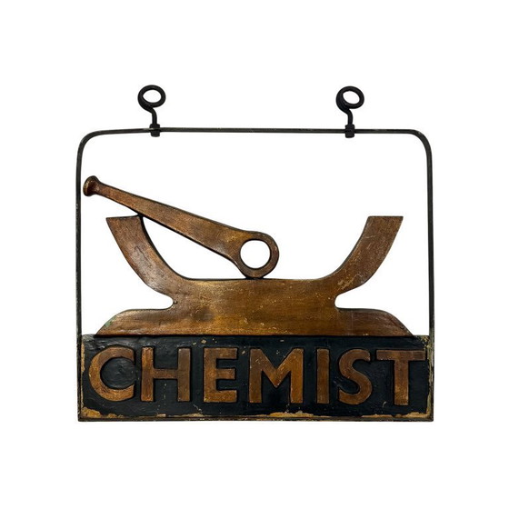 Image 1 of Vintage apothekers uithangbord – drogisterij bord met vijzel en stamper