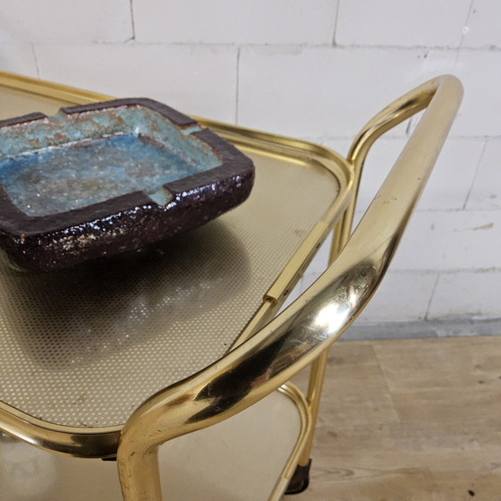 Image 1 of Vintage Engelse Serveerwagen Goudkleurig 50s/60s trolley / barcart (alluminium) hotel troley