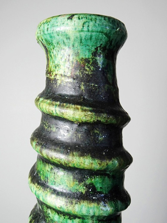 Image 1 of Grand bougeoir Tamegroute en terre cuite émaillée verte, Maroc, années 1960-1970