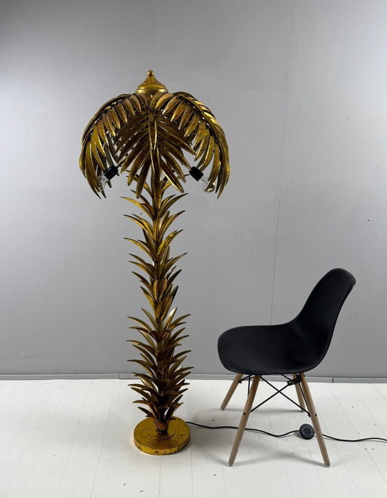 Image 1 of Gran lámpara de pie/palmera estilo Hollywood Regency, al estilo de Maison Jansen, Francia, década de 1970