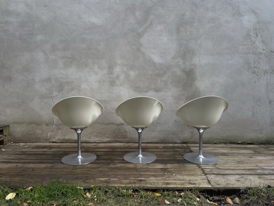 3x Kartell Ero|S| (Eros) Chaises pivotantes, Philippe Starck, Aluminium, Plastique, Blanc (photo 4 sur 10)