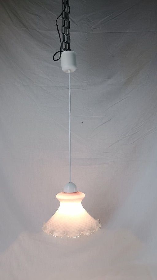 Lampada a sospensione vintage Venini in vetro di Murano rosa chiaro, metà anni '50