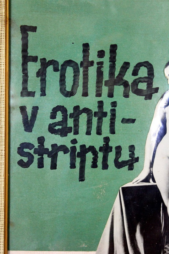 Image 1 of Tsjechoslowaakse handgemaakte cabaretposter met collage en handgeschreven tekst, 1969