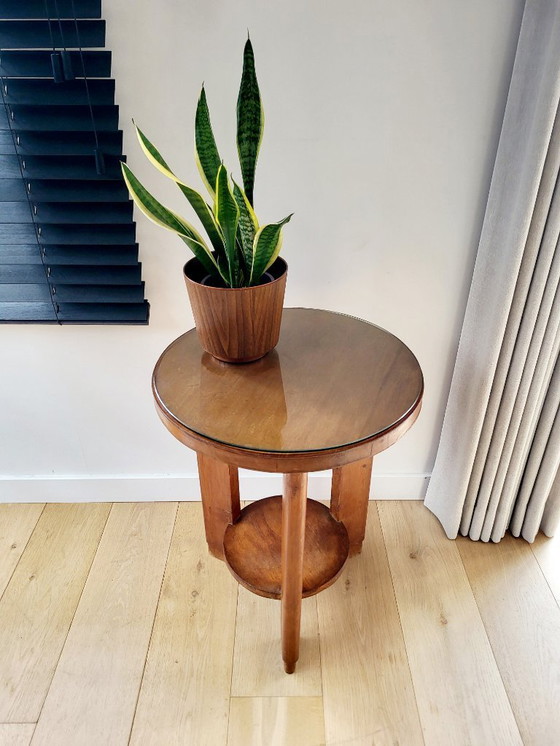 Image 1 of Mesa auxiliar ovalada de madera Art Déco o mesa para plantas