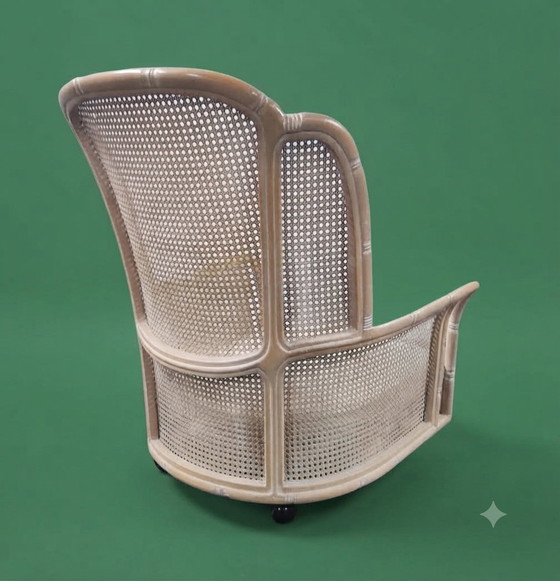 Grande Poltrona Giorgetti Finto Bambù con Orecchie – Poltrone, Rattan, Textile (photo 5 of 8)