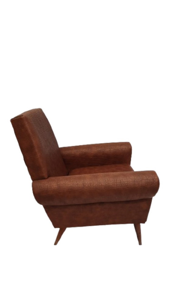 Image 1 of 2 x Vintage Mid-Century Fauteuil – Jaren 50/60 Skai Leder – Uniek Design!
