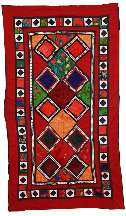 Handmade Vintage Uzbek Suzani Patchwork Kilim 4.3' x 7.5' (129cm x 227cm), 1960s - 1C46