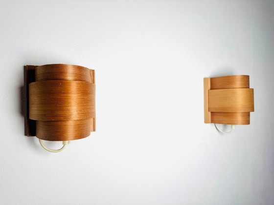 Image 1 of Set von Wandlampen aus Kiefernholzfurnier von Hans-Agne Jakobsson für AB Ellysett, Schweden, 1960er Jahre