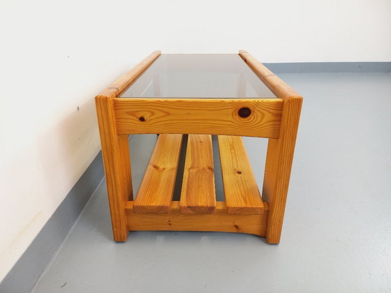 Image 1 of Vintage coffee table in pine and smoked glass from the 70s/80s