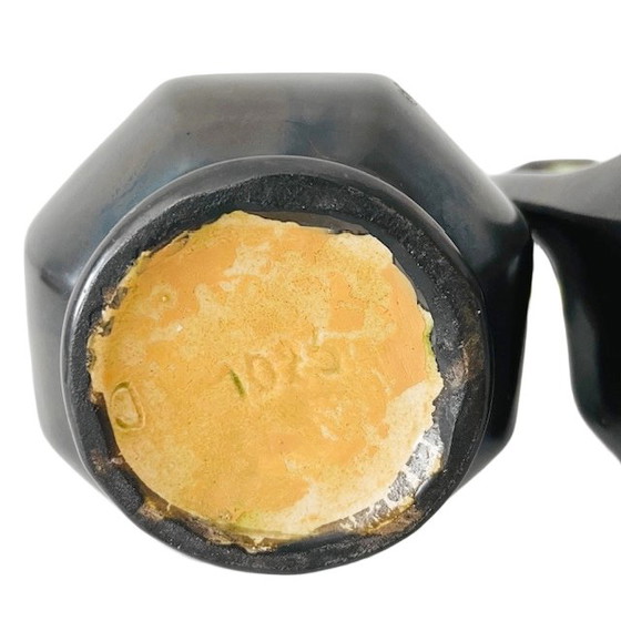 Image 1 of Antique Thulin Art Nouveau vases, matte black and green ceramic, 1910s