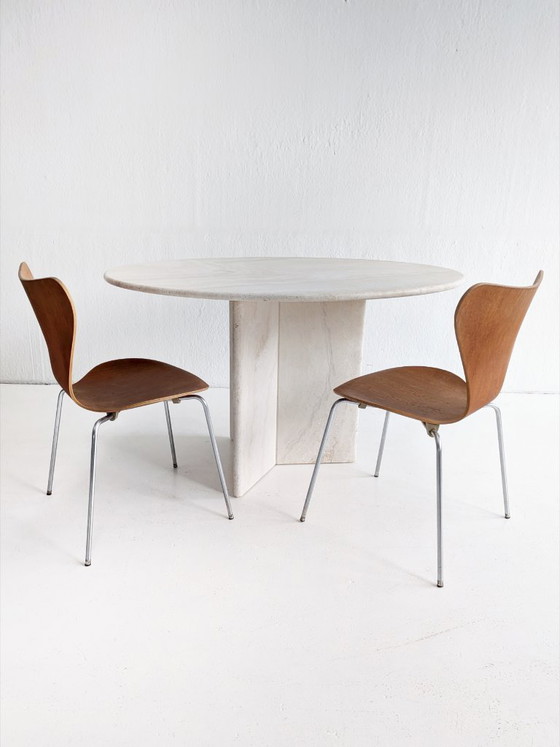 Image 1 of Round Travertine Dining Table 1980's