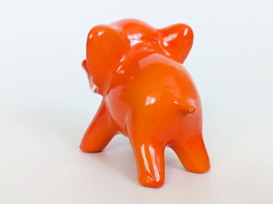 Image 1 of Goebel West Germany Elephant Pair Tangerine Orange Porcelain 1970s MCM Figurines