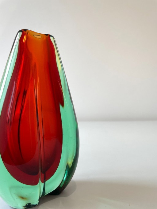 Murano vase Sommerso Flavio Poli – Green and red – Italy, 1950s-1960s