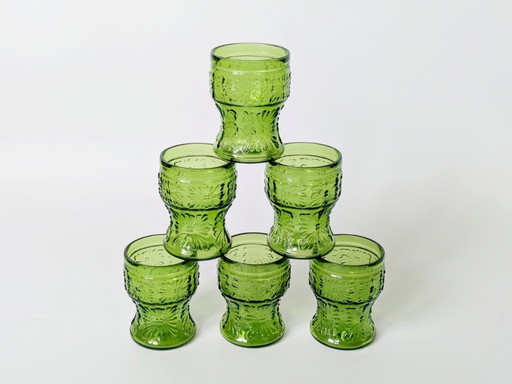 Lot de 6 gobelets italiens verts Vintage |Fidenza Vetraria Bormioli | 1970 Midcentury Barware