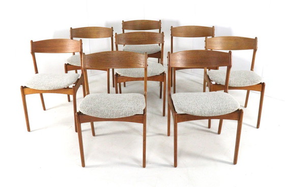 Image 1 of Set di 8 sedie Erik Buch, modello OD Mobler 49, da pranzo, vintage, appena rivestite.