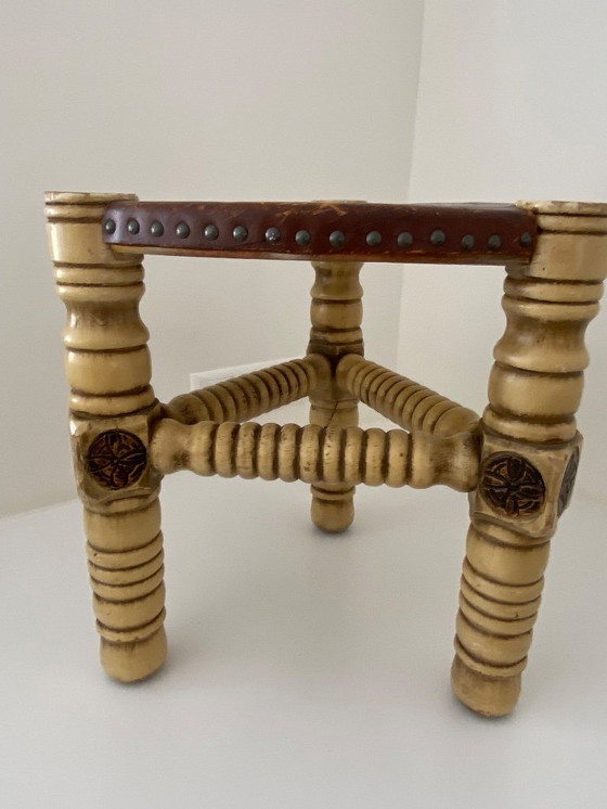 Image 1 of Vintage Brutalist style, handmade low stool in knight style, 1960s