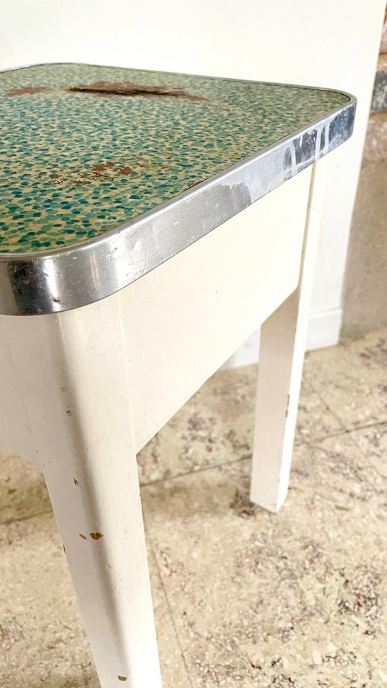 Vintage Houten Opbergkrukje, BBI, Aluminium, Groen (foto 3 van 26)