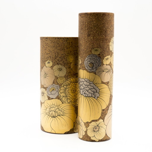 Rosenthal Studio-Line Alain Le Foll Gold Porcelain Vase Duo Mcm Retro Floral 70S