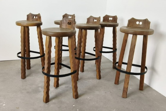 Image 1 of Barhocker aus Eiche im brutalistischen Stil