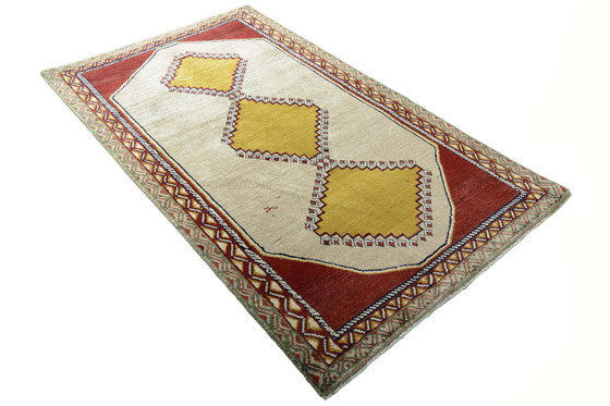 Image 1 of Handgeknüpfter Gabbeh Nomadenteppich – 226 x 133 cm – Naturtöne & Senfgelb – Unikat aus reiner Wolle