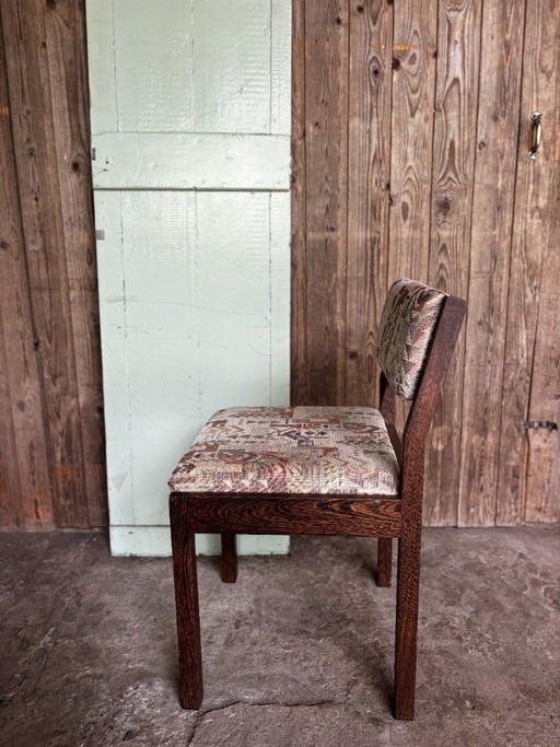 4 Vintage houten stoelen met grafische stoffering – eetkamerstoelen, Textile, Wood (photo 2 of 9)
