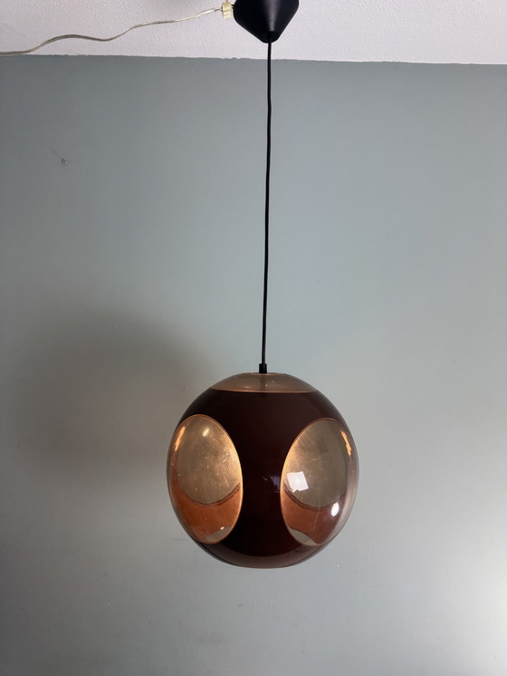 Image 1 of Vintage brown space age lamp Bug Eye pendant lamp 1970s