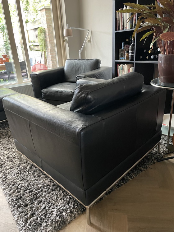 Image 1 of Ensemble de 2 fauteuils en cuir et 1 tabouret