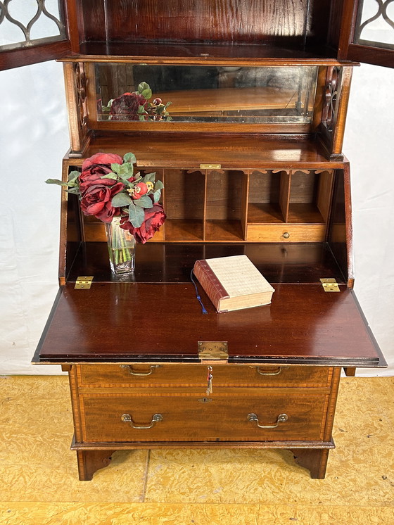 Image 1 of Antiek Edwardiaans Bureau met Ingelegd Bloemendetail - Begin 20e Eeuw Elegantie tijdloos raffinement met