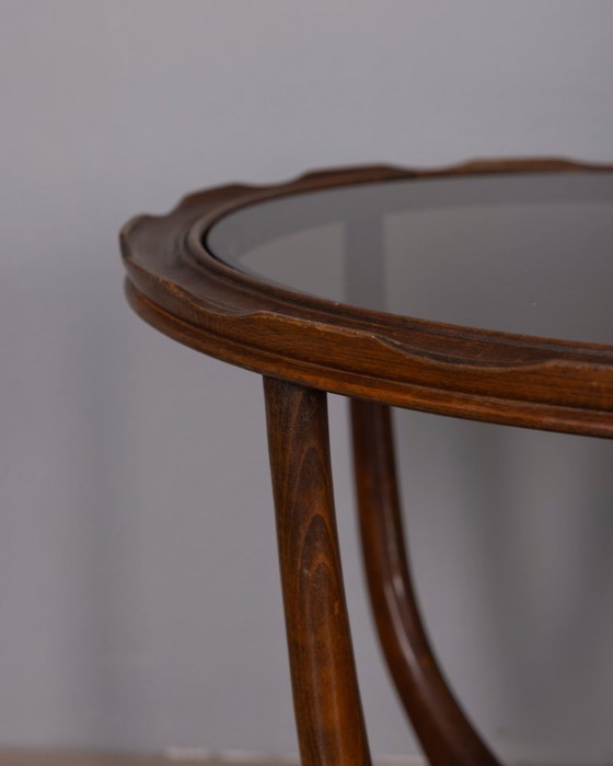 Image 1 of Tavolino da caffè vintage anni '50 in legno e vetro, design italiano.