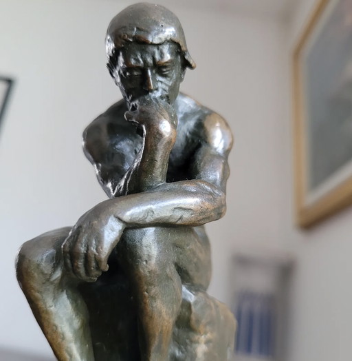 Le Penseur De Rodin - Xix-Xx En Bronze Patiné Sur Socle Marbre 