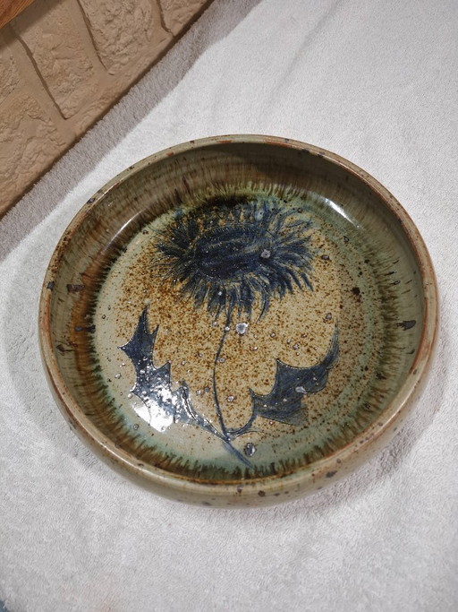 Pyrite stoneware ceramic with thistle decoration, signed Suzanne Dauliach, 1970s