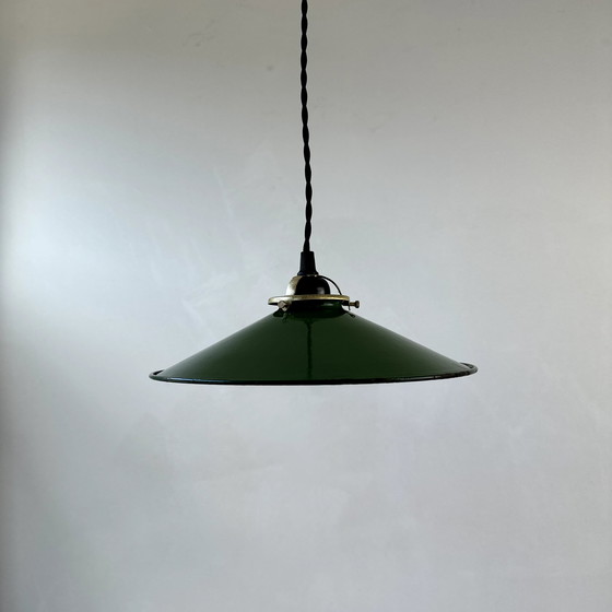 Image 1 of OLD INDUSTRIAL CONICAL ENAMELED SUSPENSION