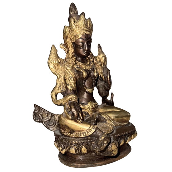 Syamatara Detallada (Tara Verde) – Nepal – Finales del Siglo XX – Bronce Dorado 13.3 cm – Esculturas, Bronze (photo 2 of 9)