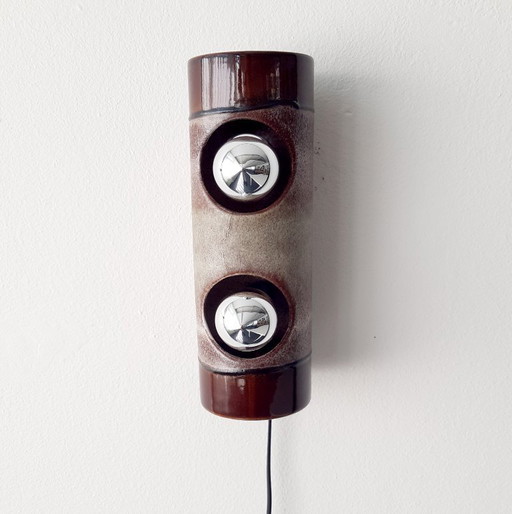 Ceramic pottery vintage wall lamp, west germany fat lava style, ceramic retro wall lamp, space age lamp