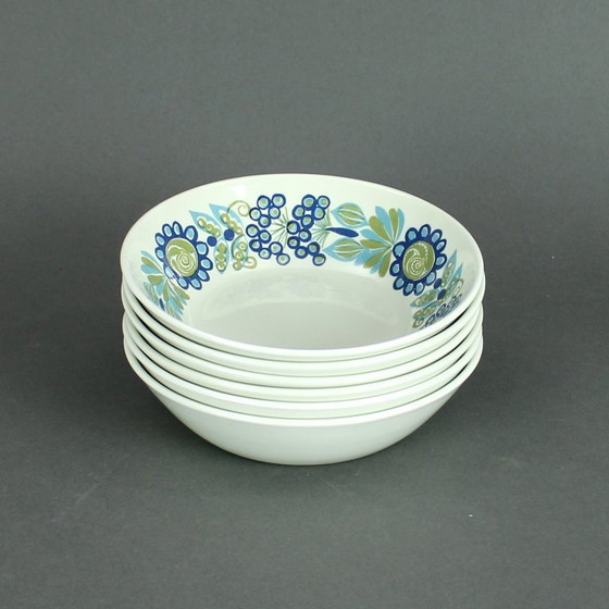 Image 1 of Turi Gramstad-Oliver (1938) - Diseño Turi - Decoración Tor Viking - juego de seis platos hondos - fabricado en Noruega