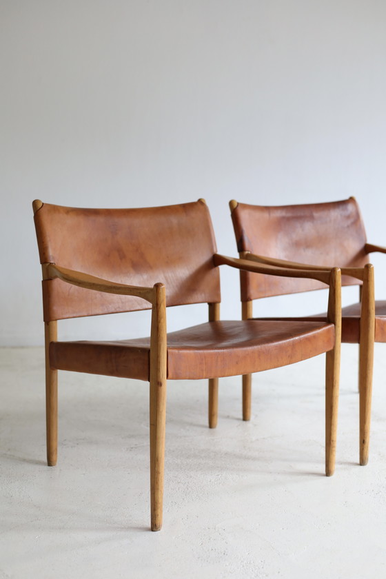 Ensemble de deux Fauteuils vintage Modèle Premiär 69, Per-Olaf Scotte Années 60 IKEA – Wood, Leather (photo 3 of 10)
