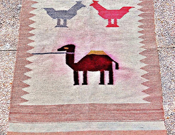 Image 1 of Alfombra bereber Kilim de lana 100x60 hecha a mano con motivos étnicos de camellos