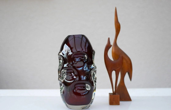 Image 1 of Mid-century modern handmade crystal vase in dark red by Börne Augustsson for Åseda