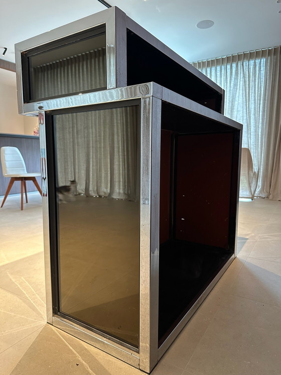 Getränkeschrank Siebzigerjahre, Glas, Metall, Schwarz (Foto 2 von 5)